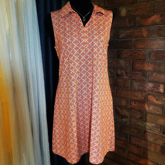 Sigrid Olsen Dresses & Skirts - Sigrid Olsen Golf & Tennis Red/Gold/Black/White Collared V-Neck Dress - Size M